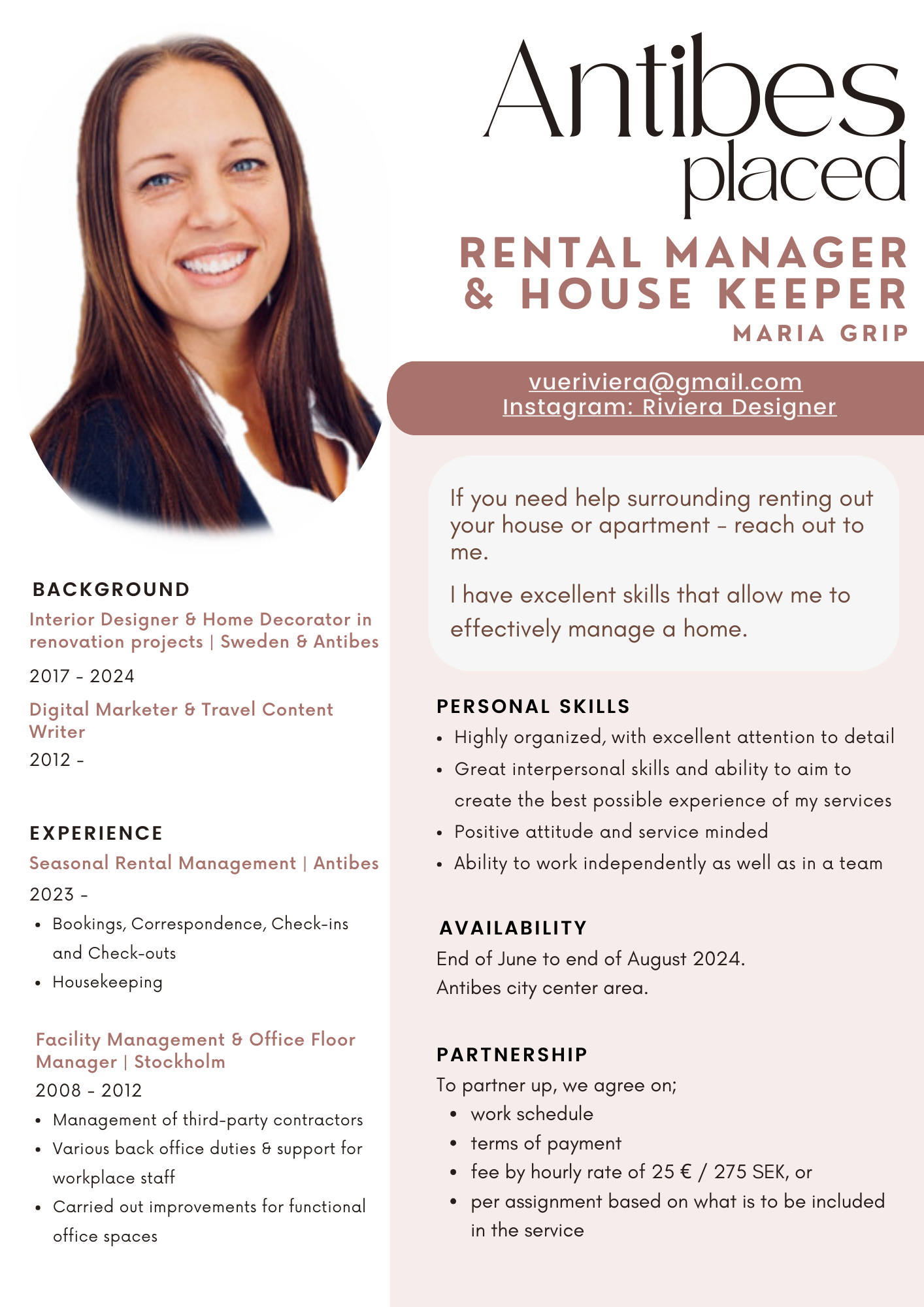 seasonal rental manager CV